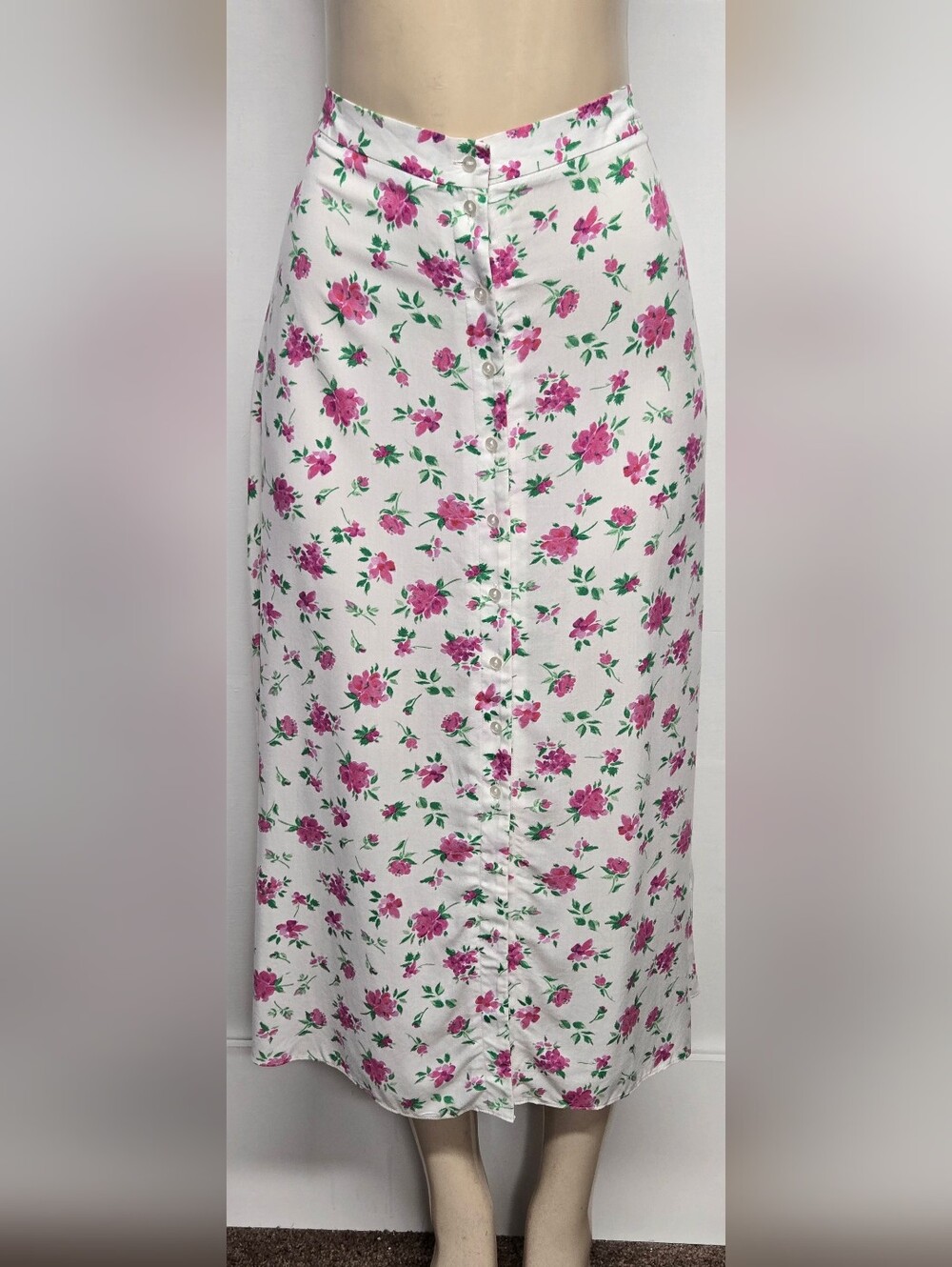 Primark Cares 12 Vintage Long Skirt Button Down White Pink Floral Flowy